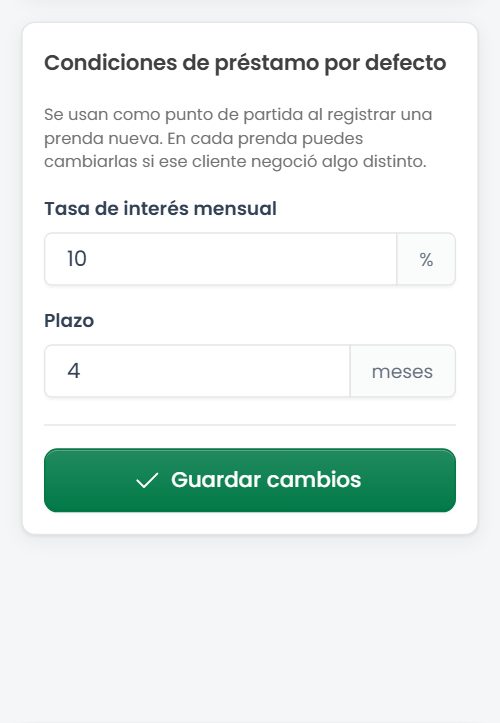 Configuración de condiciones de préstamo por defecto en el perfil de la compraventa